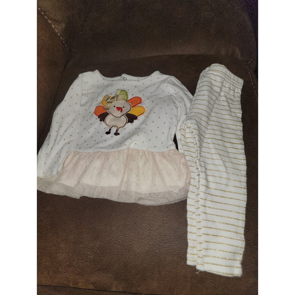 Baby essentials fall Thanksgiving turkey outfit top and leggings size 18 months